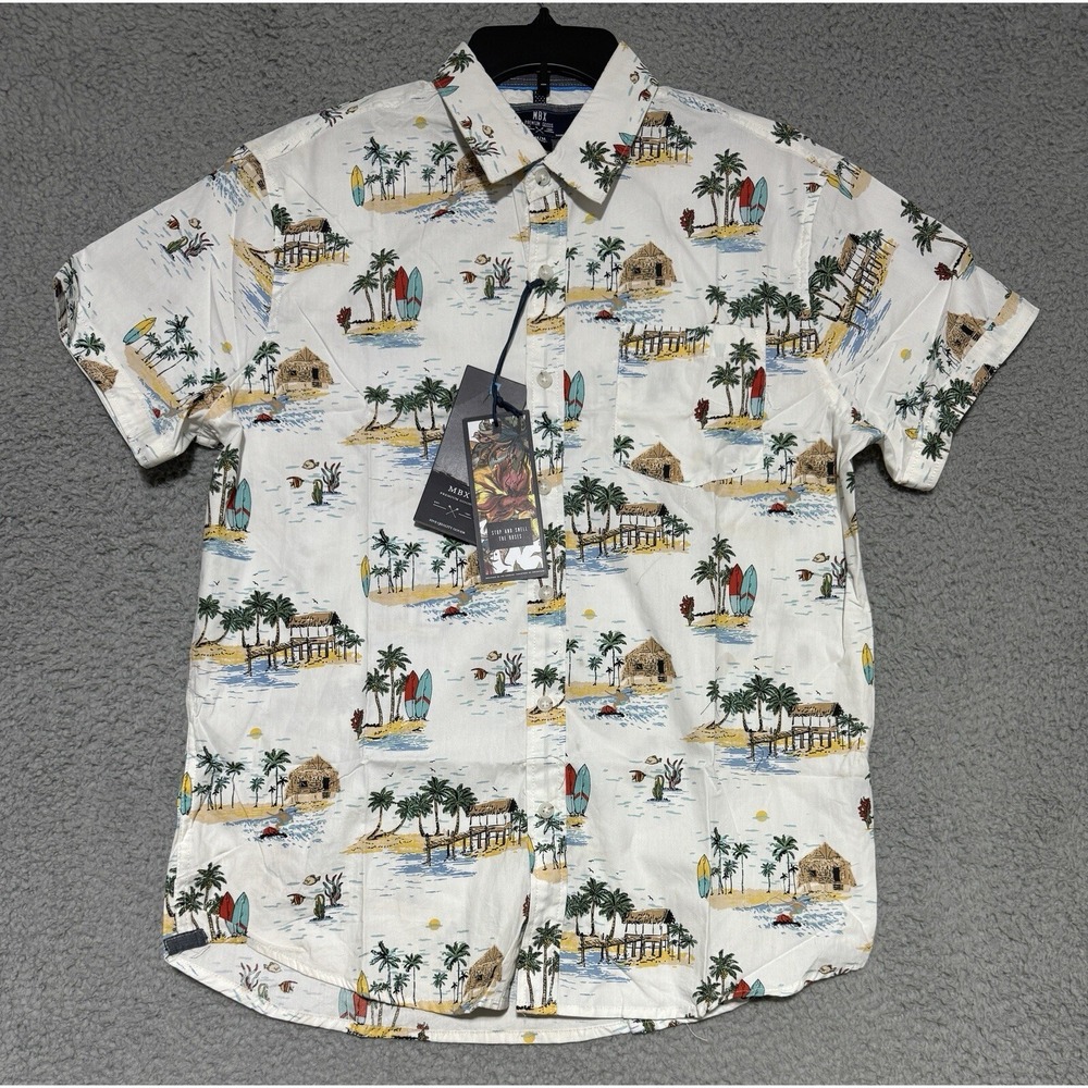 MBX Premium Goods Peached Poplin All Over Print Hawaiian Shirt Mens Medium NEW